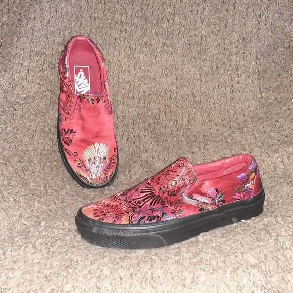 Vans Shoes - VANS-Classic Slip-On Festival Satin-Red-Size 5.5-Excellent